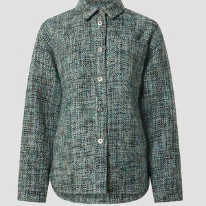 Derek Lam 10 Crosby Women's Button-Up Shacket Size 46 (10) Blue Tweed Jacket